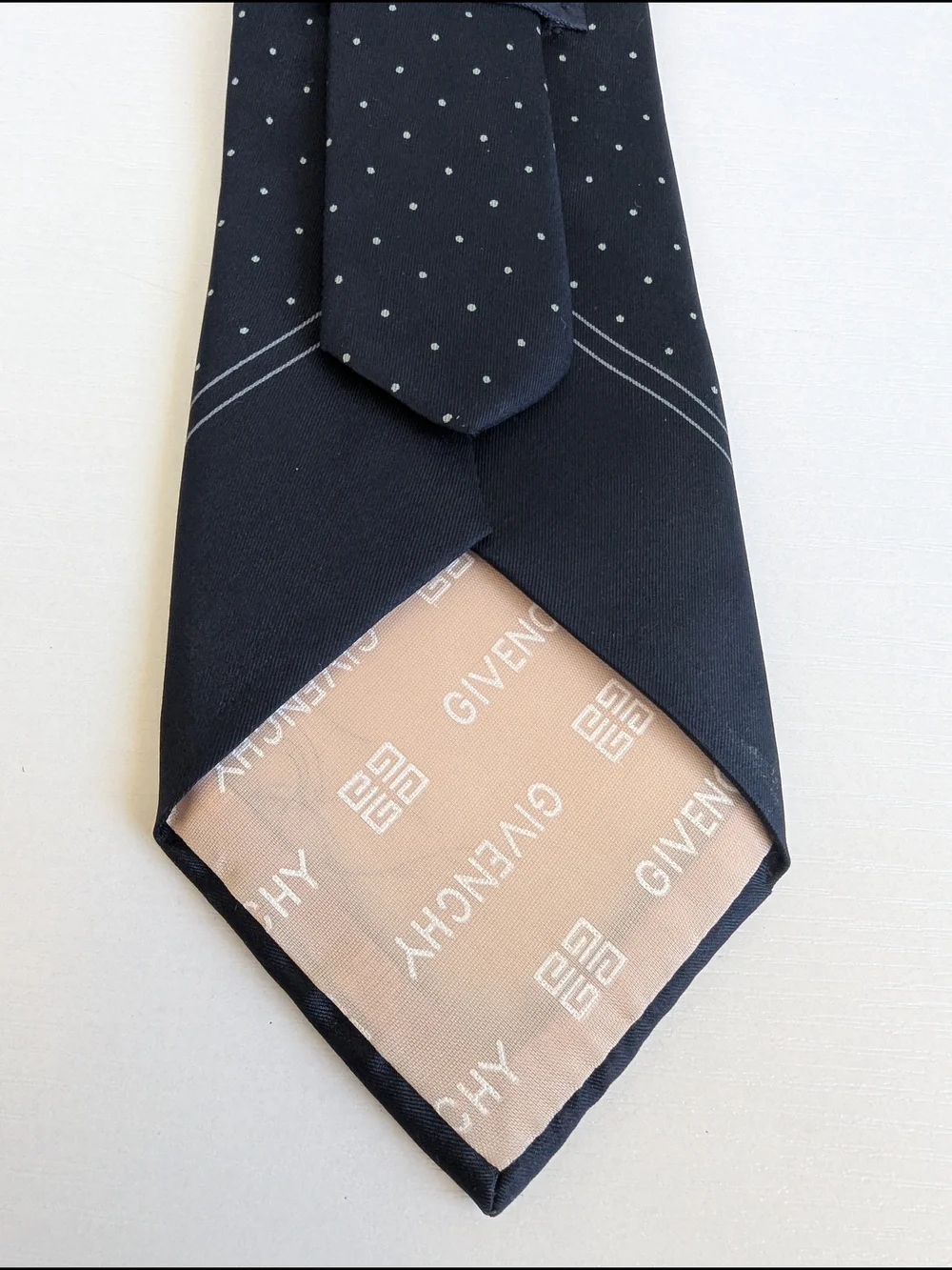Givenchy Gentlemen Paris Navy Polka Dot Silk Tie